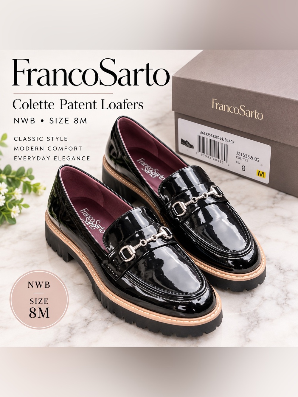 Franco Sarto Patent Leather Platform Loafer - Black New Size 8